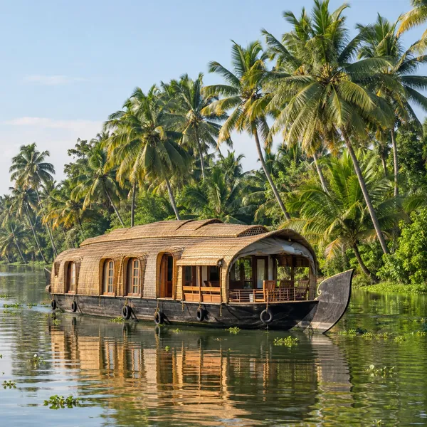 A houseboat among Kerala palms
