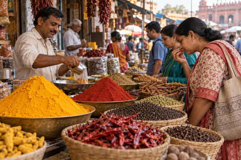 Colorful spice market in India