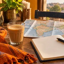 Chai and a travel map at a café