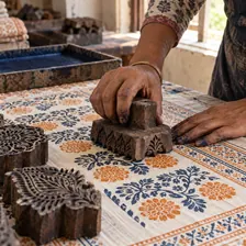 Hand block printing workshop on fabric